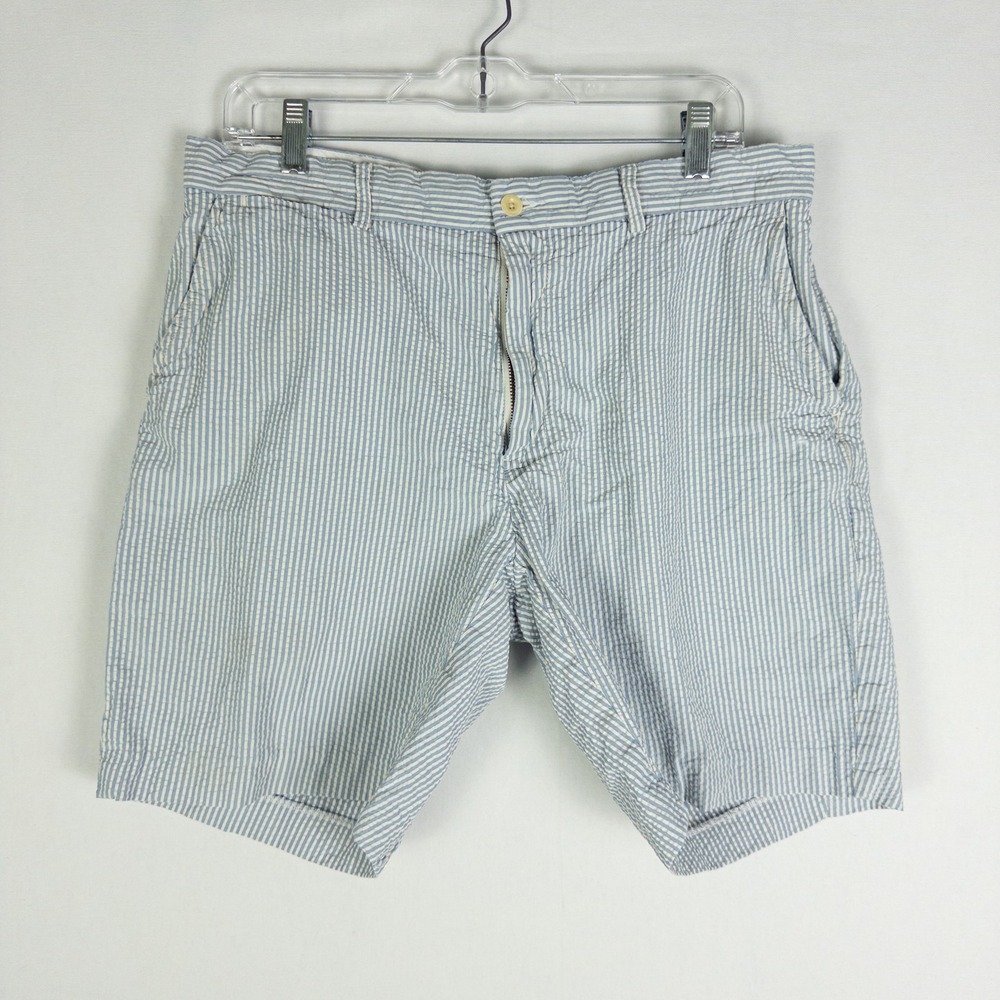 Polo Ralph‎ Lauren Seersucker Striped Chino Shorts Mens 35 Blue White Flat Front